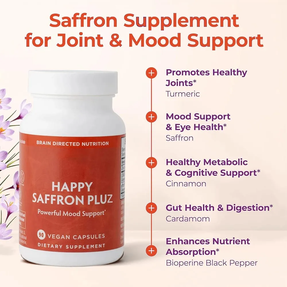 Happy Saffron Supplements Saffron Extract for Mood & Memory Eye Health - Joint Supplement for Women & Men - 90 Vegan Capsules — image 4