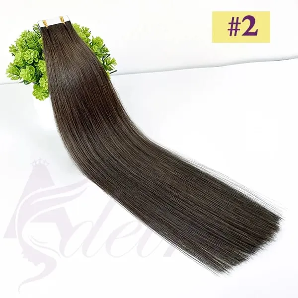 Straight Tape In Human Hair Extensions 100% Real Hair Extensions 16"-24" Black Brown Blonde #613 Invisible Tape In