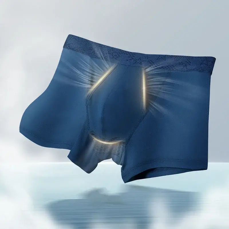 5PC Gun-bullet split underpants, men's ice silk scrotal support, men's flat-angle underpants, thin, breathable, four-corner tro — image 3