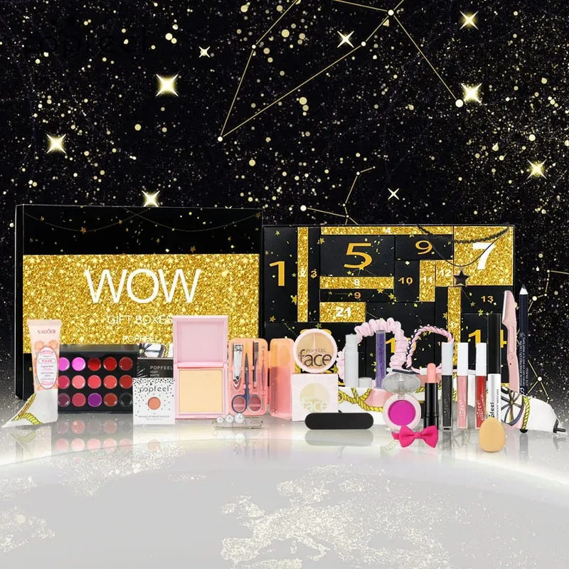 Deluxe Girls Makeup Gift Set - 24-Piece Countdown Surprise Box with Concealer Lipstick and Powder -For Holiday Gift