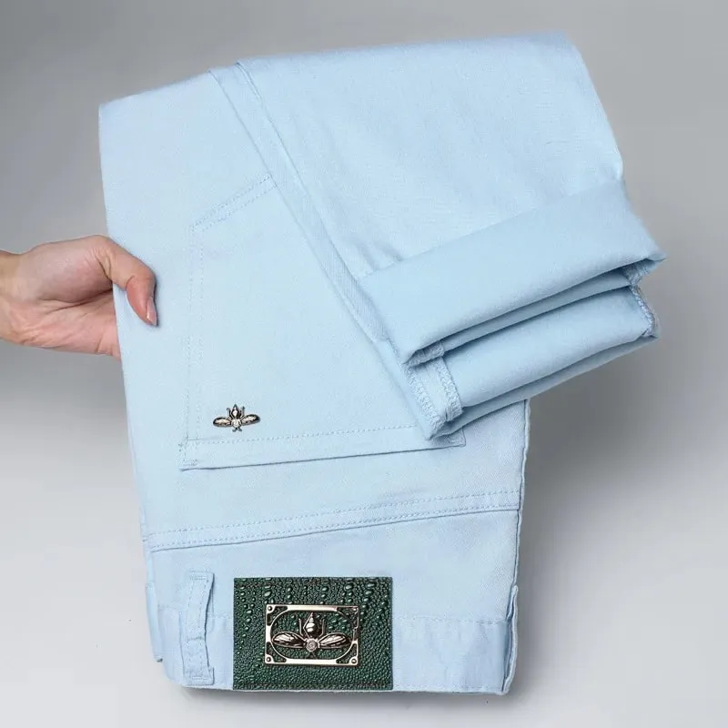 Sky blue jeans men's slim fit small feet 2025 new spring and summer style light luxury men's clothing denim pants — image 4