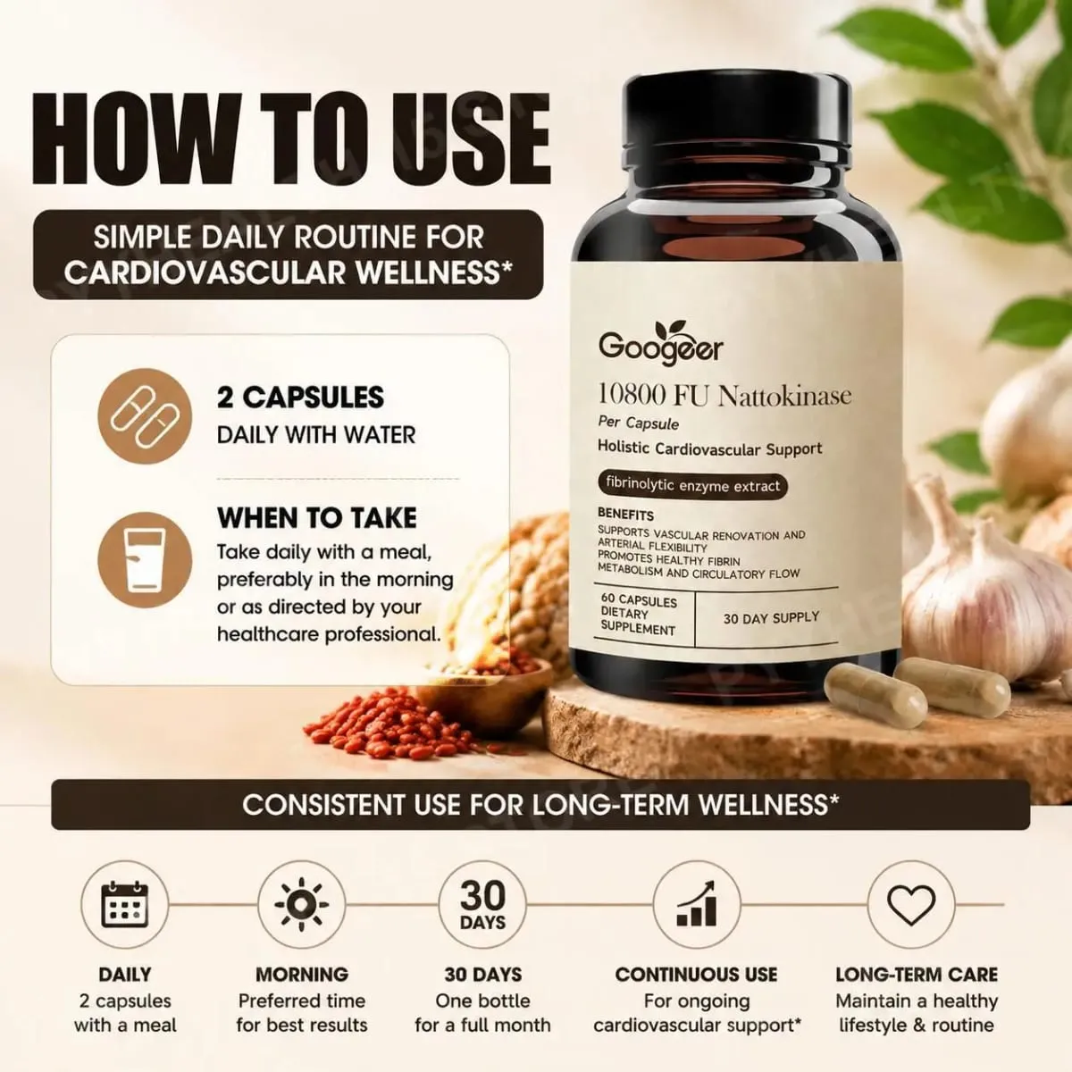 Googeer Advanced Enzyme CoQ10 Formula Capsules Clean Vegan Non GMO อาหารเสริมสนับสนุนสุขภาพรายวัน 60 แคปซูลใช้งานง่าย — image 5