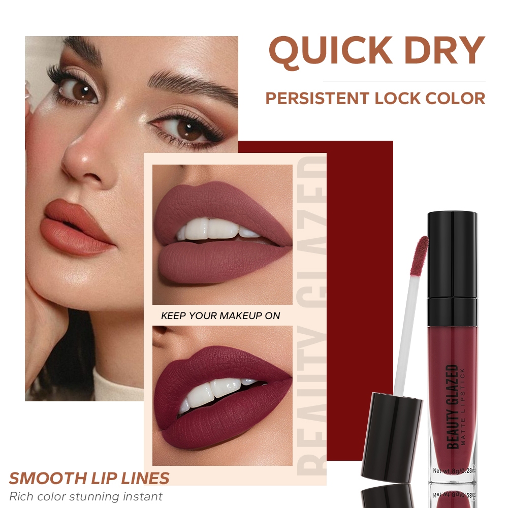 Beauty Glazed 20 Colors Long Lasting Waterproof Matte Lipstick Lip Tint Smooth Lightweight Lip Makeup — image 5