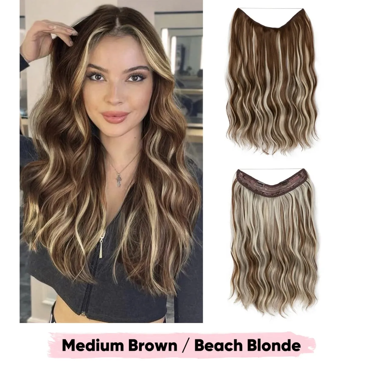 Synthetic Wave Invisible Wire Clip in Hair Extensions Fish Line With Clips Hairpiece Ombre Fake Hair Piece For Woman — image 19