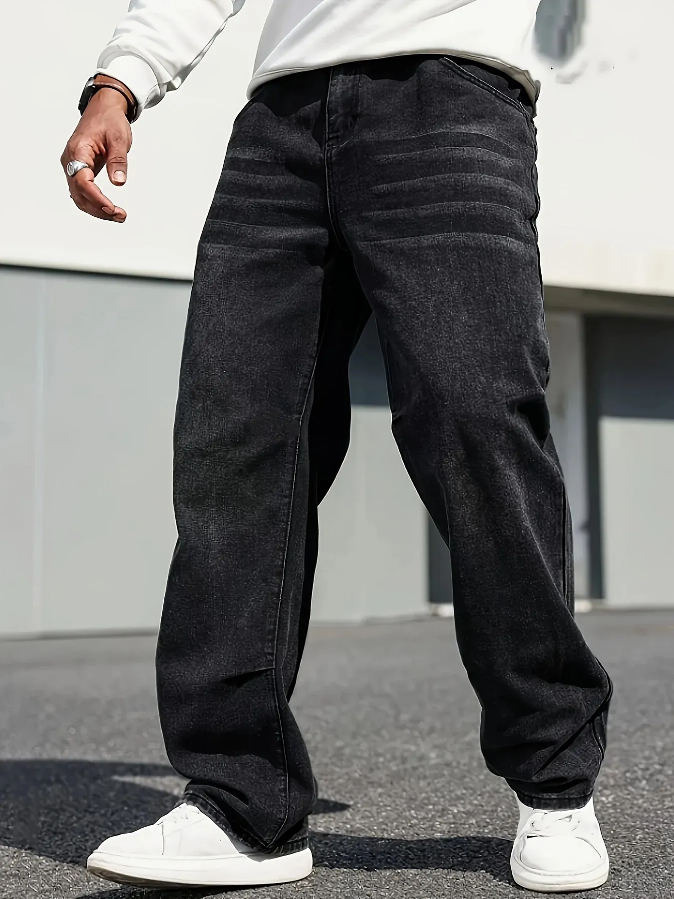 Men's Classic Straight-Leg Jeans - Cotton Blend Dark Blue Denim Non-Stretch All-Season Wear Comfort Fit with Slant Pockets