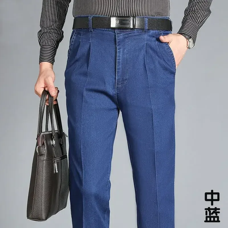 Spring and Summer Middle-aged Jeans High-end Elastic Loose High-waisted Jeans Male Dad Pants Business Jeans — image 10