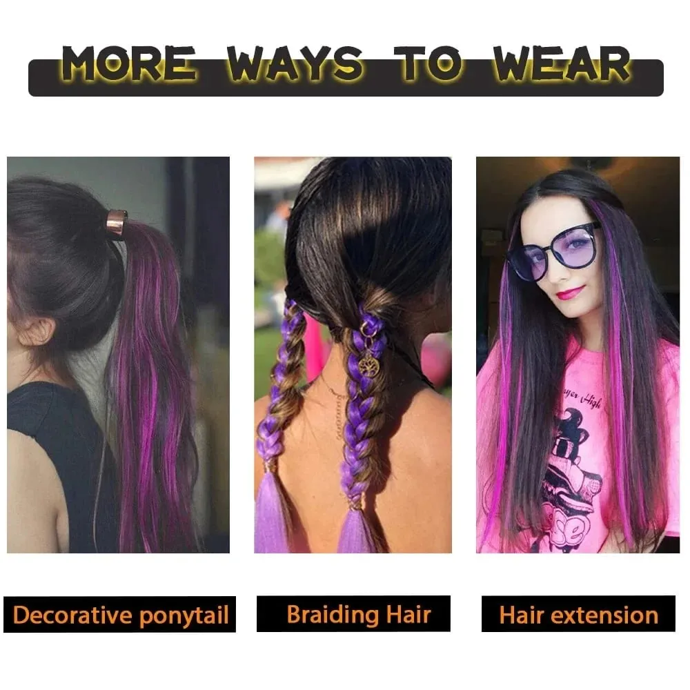 Synthetic Hair Extensions With Clips Heat Resistant Straight Hair Extensions Color Colored Black Hair Clip Womens 8G/Pcs