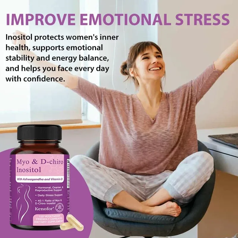 Inositol Supplement with Ashwagandha Improves Muscle Ovarian Function Antioxidant Blood Sugar Balance 120 Veggie Capsules — image 6