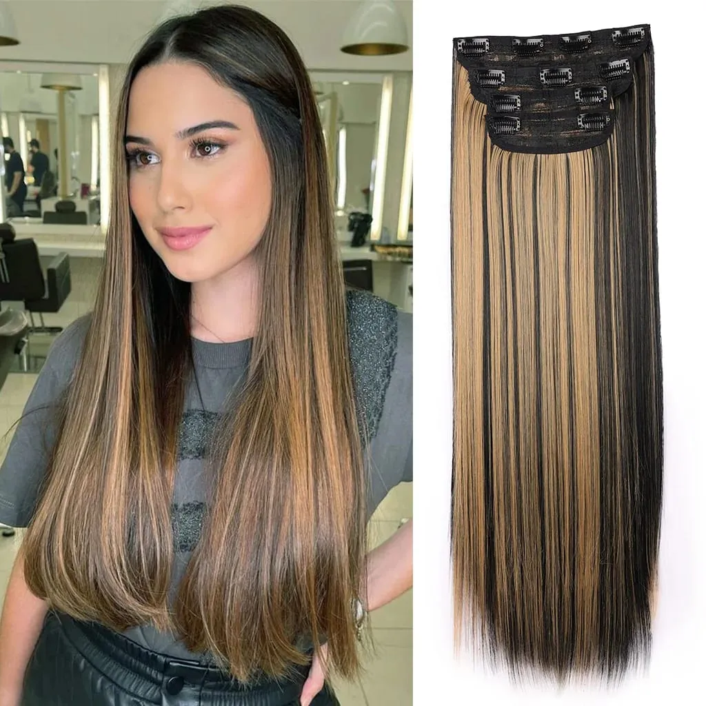 Clip in Synthetic Hair Extensions Long Wavy 4PCS Thick Hairpieces Dark Brown Fiber Double Weft Natural Hair Extensions For Women — image 8