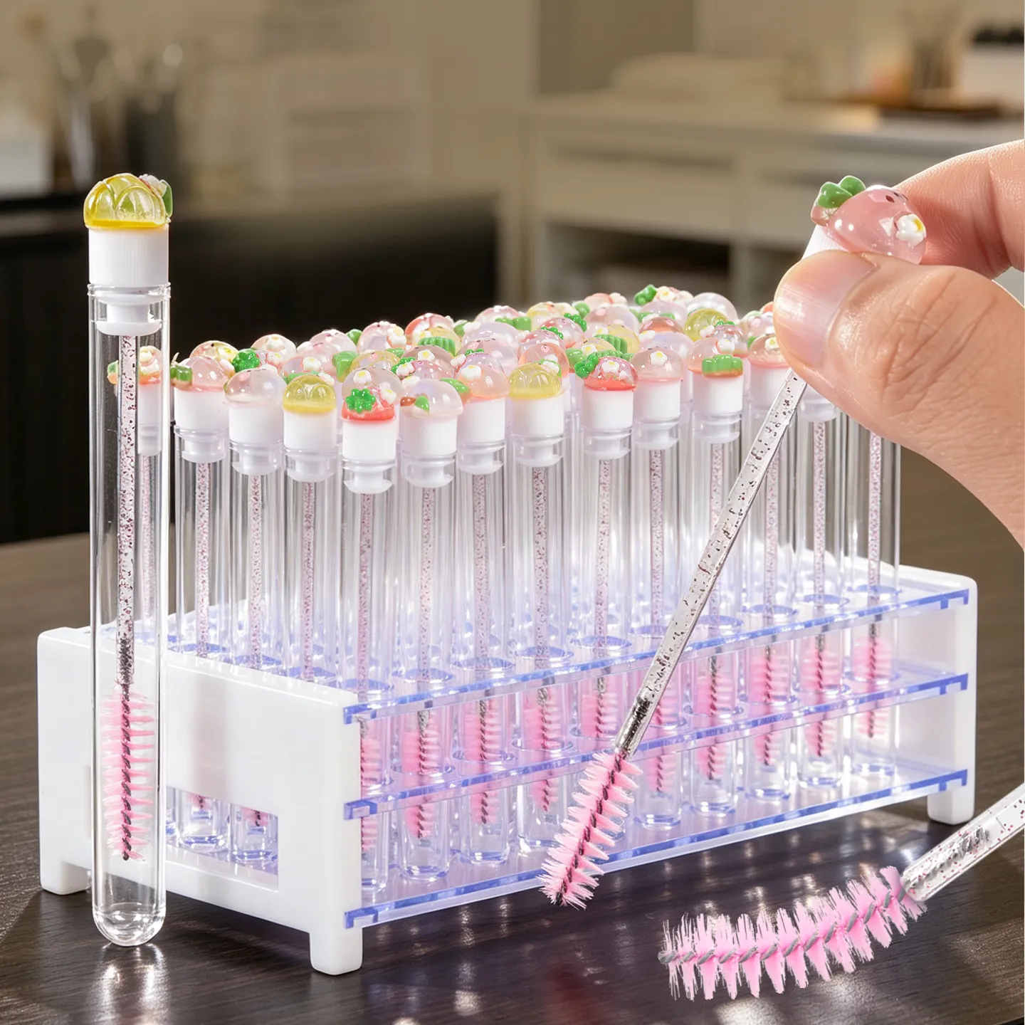 튜브와 10Pcs 재사용 가능한 속눈썹 브러쉬 속눈썹 확장을위한 귀여운 과일 마스카라 완드 Kawaii Brow Spoolies 메이크업 도구 세트 선물 — image 2