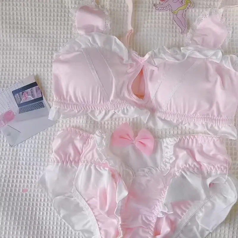 Kawaii Lolita Bra Set Bunny Ear Cutout No Wire Bralette Soft Sweetheart Lingerie Small Bust Pure Sexy Japanese Ya Ma Die — image 11