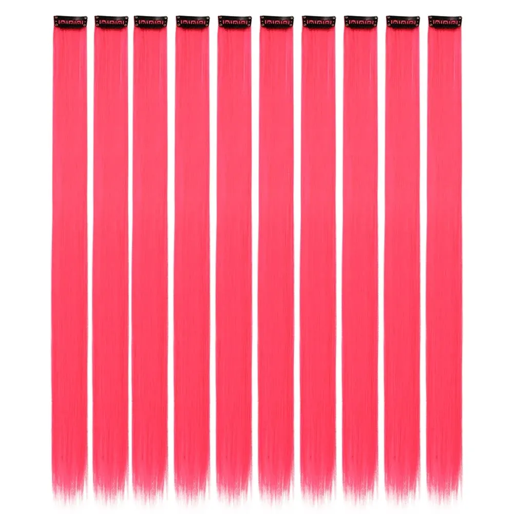 10PCS/Pack Colored Party Highlights Clip in Hair Extensions for Girls 22 Inches Omber colors Straight Hair Synthetic Hairpieces — image 43