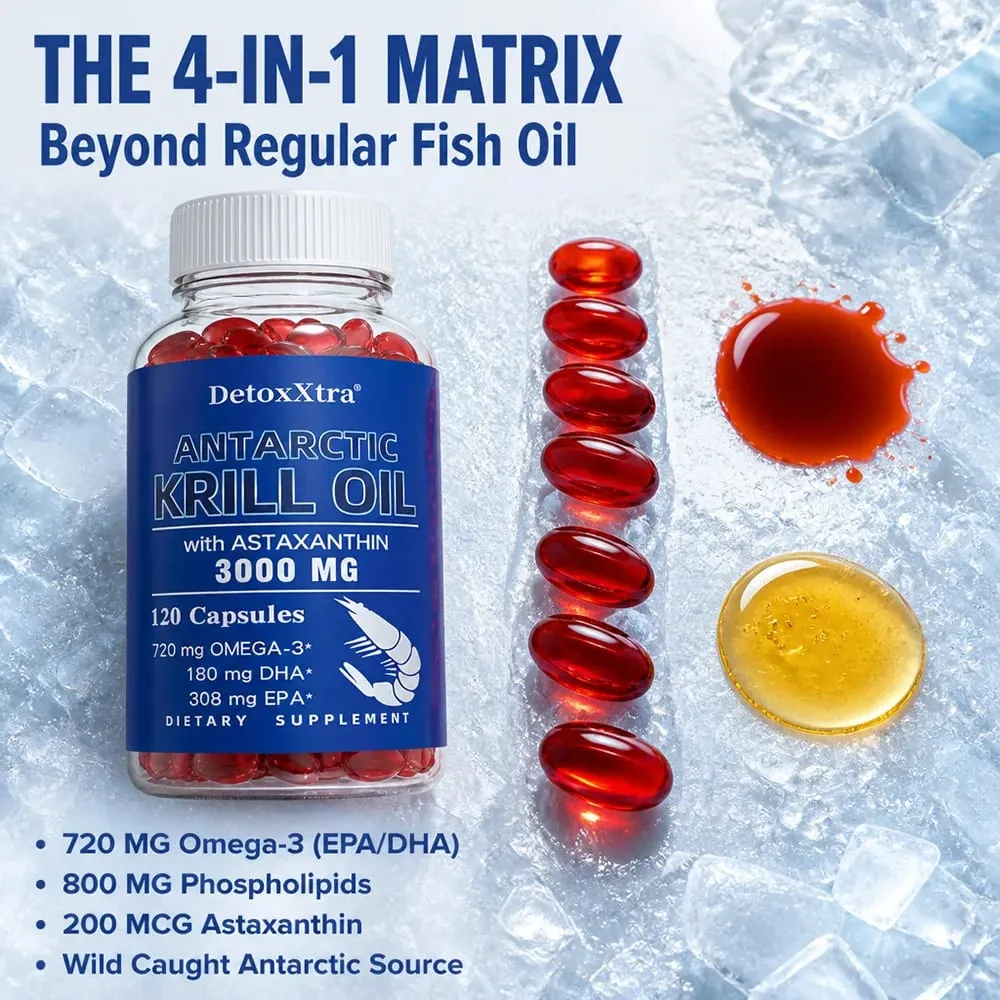 Dầu nhuyễn thể Nam Cực 3000mg Viên nang Omega-3 EPA DHA Astaxanthin & Phospholipids Chất chống oxy hóa Hỗ trợ tim não và mắt — image 3