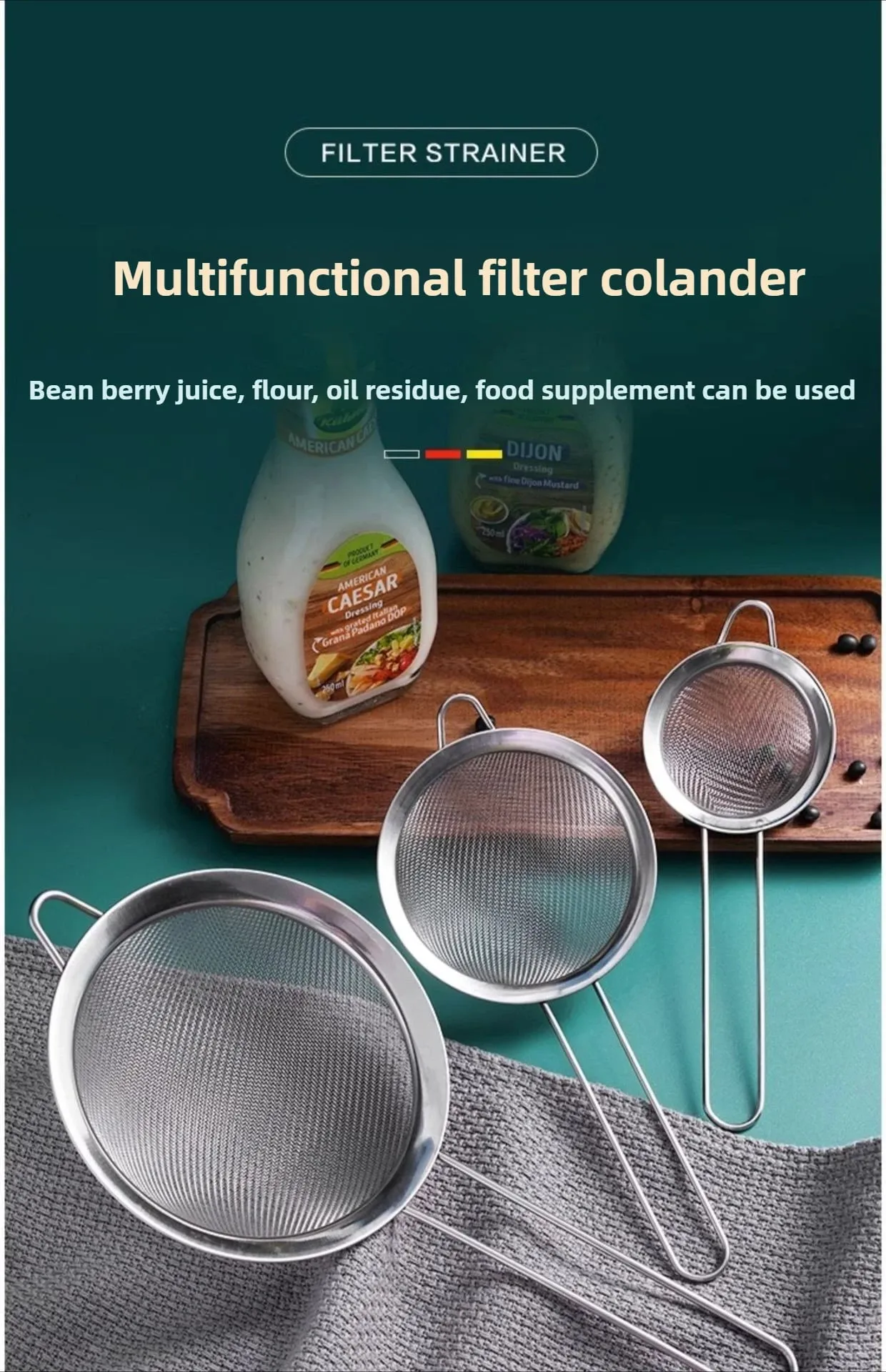 1-3Pcs Stainless Steel Wire Fine Mesh Oil Strainer Flour Colander Sieve Sifter Pastry Baking Tools Kitchen Accessories — image 8