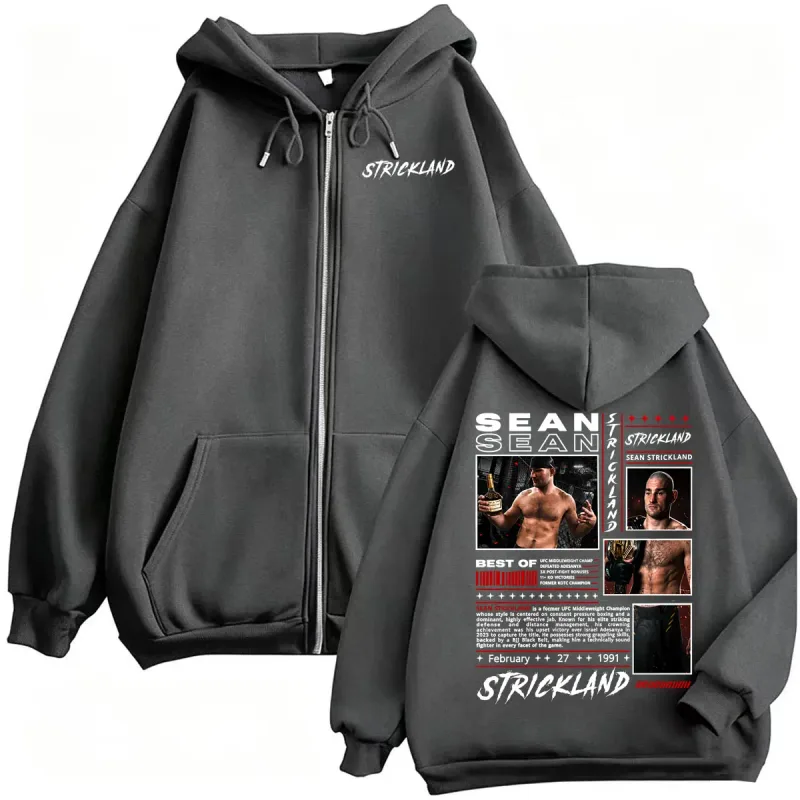 Sean Strickland Retro 90s Style Zipper Hoodies Men's Violence Aesthetic Sweatshirt Jacket Coats Fleece Long Sleeve Zip Up Hoodie — image 6