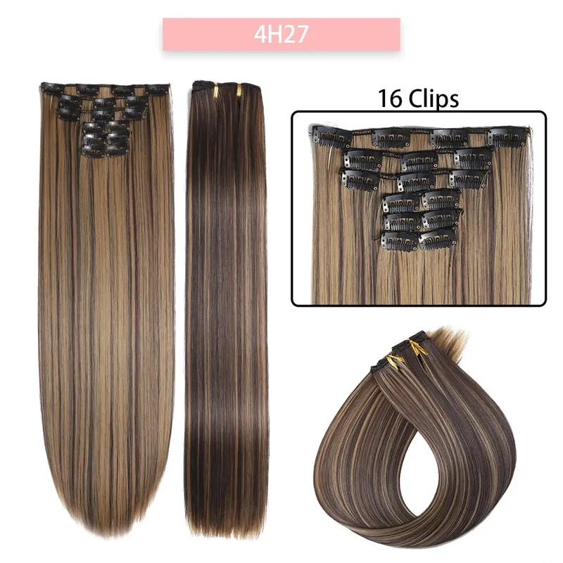 24Inchs 16 Clips in Synthetic Hair Extensions Long Straight Hairstyle Synthetic brown Black Hairpieces Heat Resistant False Hair — image 13