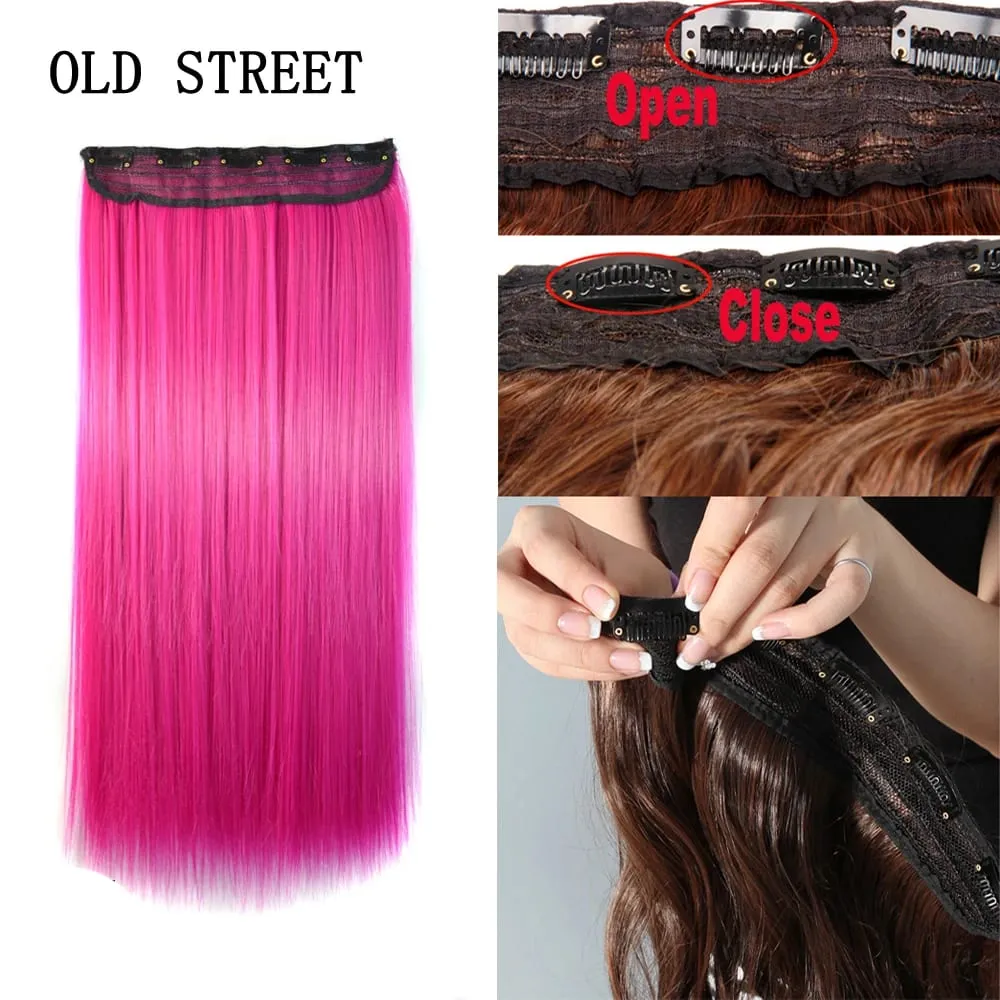 24 Inch Synthetic One Piece 5 Clips In Hair Extensions Long Straight High Temperature Fiber Colorful Hairpiece for Women — image 2