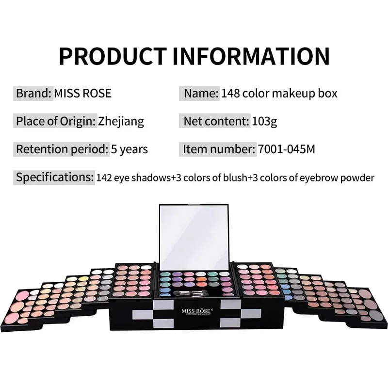 Miss Rose Makeup Case Set Kit-Ultimate Color Combination-Holiday Gift Set Cosmetic Eye Shadow Lip Gloss Blush Brow Combo Palette — image 2