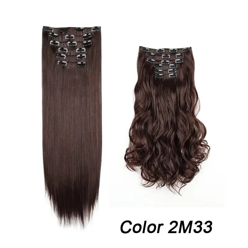 6Pcs/Set 16 Clips Hair Extension Black Long Straight Natural Hair Ombre Hairpiece Heat Resistant Fiber For Women Hairstyle Kpop — image 11