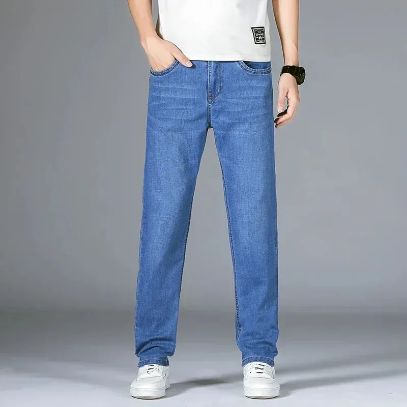 Man Pants Office Business Jeans Men Classic Blue Black Cotton Stretch Straight Denim Pants Male Brand Trousers — image 5