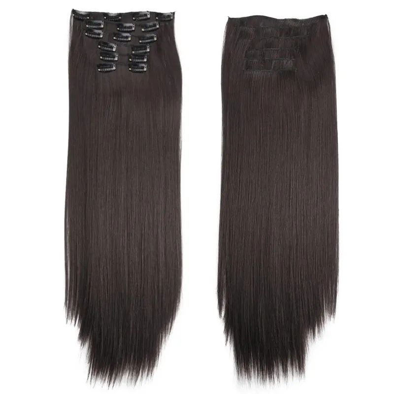 Synthetic Clip in Hair Extensions 6 Pcs/Set 16 Clips Long Straight Hairpieces Clip On Hair Extension for Women Blonde — image 9