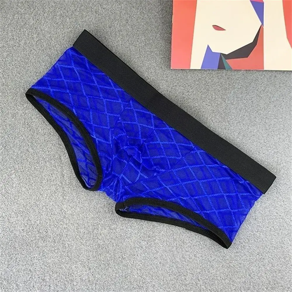 Herenondergoed Transparante boxers Ardennenzakje Zie door geruite mesh onderbroek Sexy lage taille slipje Plus maat — image 3