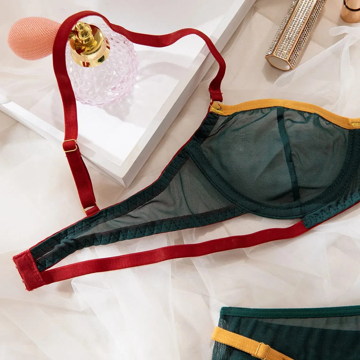 2024 New Hollow Out Intimates Contrast Color Bra Sets Ultrathin Transparent Lingerie For Women Sexy Push Up Underwear Panties — image 4