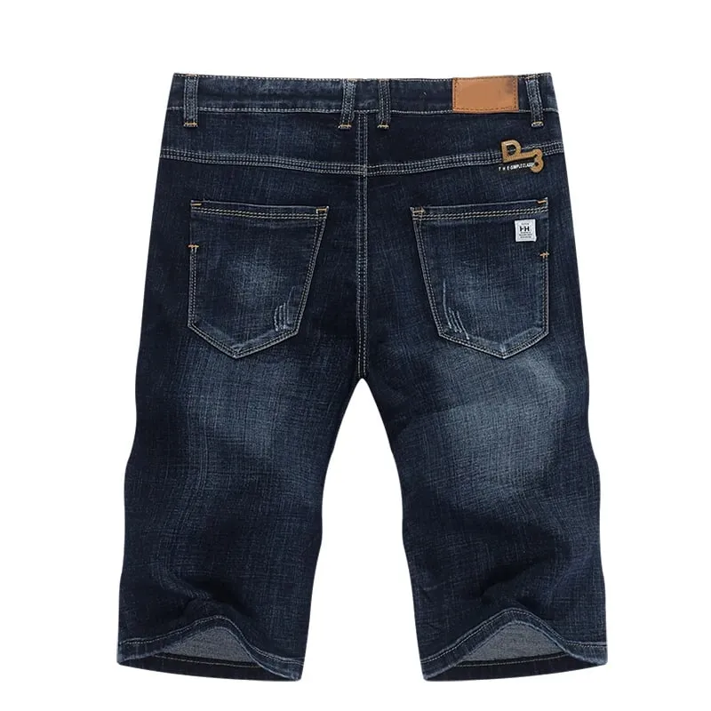 2025 Men Summer Shorts Jeans Men's Shorts Pants Dark Blue Straight Cut Denim Pants Streetwear Casual Stretch Mens Clorhing