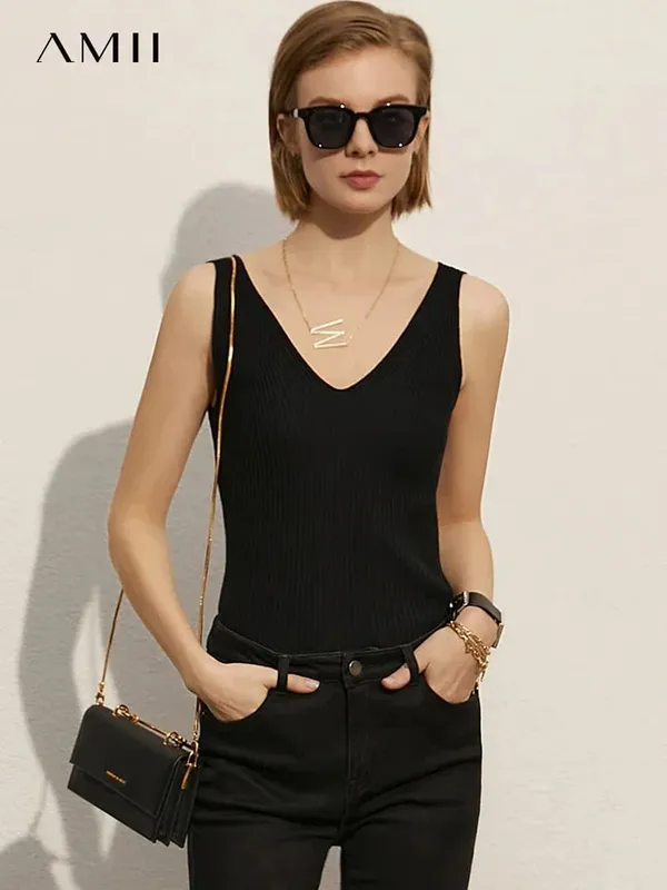 Amii Minimalism Summer New Women's Camisole Tops Office Lady Solid V-neck Sexy Slim Vest Girls Tank Streetwear Tops 12321058 — image 6