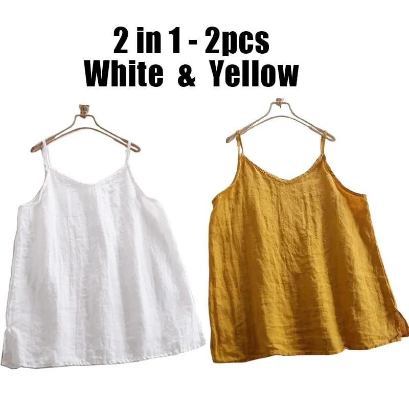 Summer Simple All-match Top Loose Thin Camisole Solid V-neck Vest Women Clothing Sleeveless Casual Highstreet Holiday T-shirt