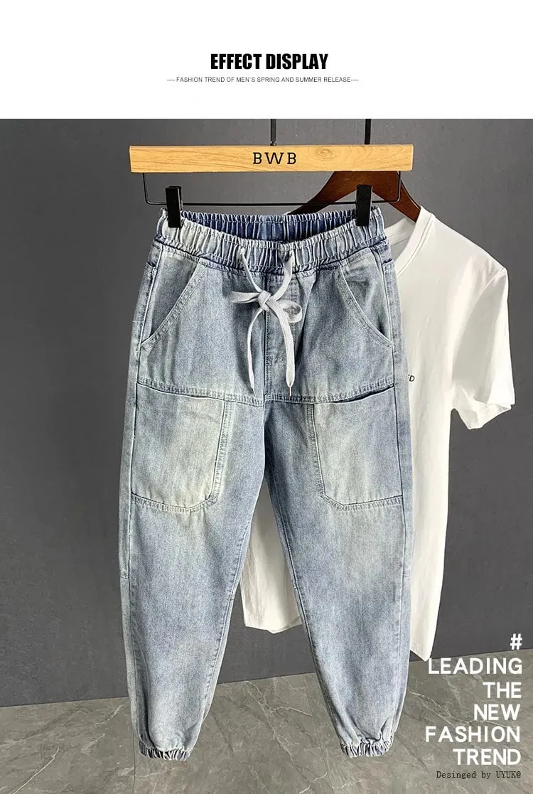 new Autumn Luxury streetwear Korean Harajuku Stretch Men's Slim Solid Denim Casual Pencil Pants baggy jeans cargo trousers men — image 6