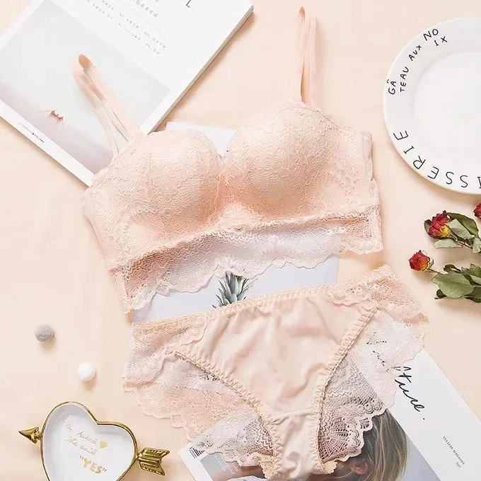 Sexy Push Up Bra Lingerie Set - Comfortable Wireless Lace Underwear Massage Palm Cup for Lift 75C/80C/85C