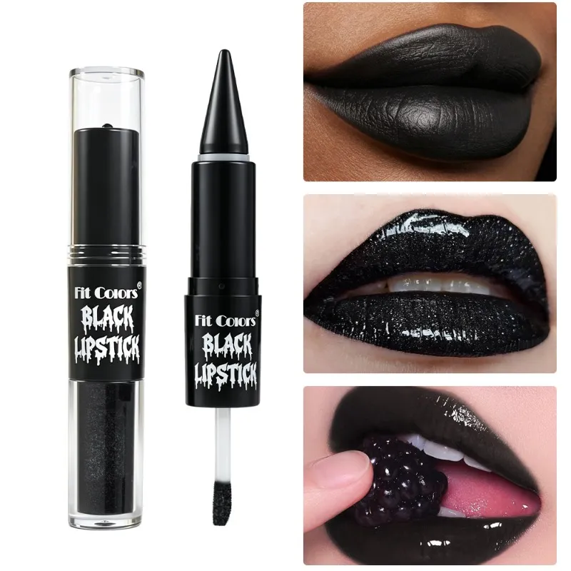 Halloween 2-in-1 Lip Gloss Matte Lip Liner Long Lasting Waterproof Liquid Lipstick Moisturizing Shiny Lip Oil for Party Makeup