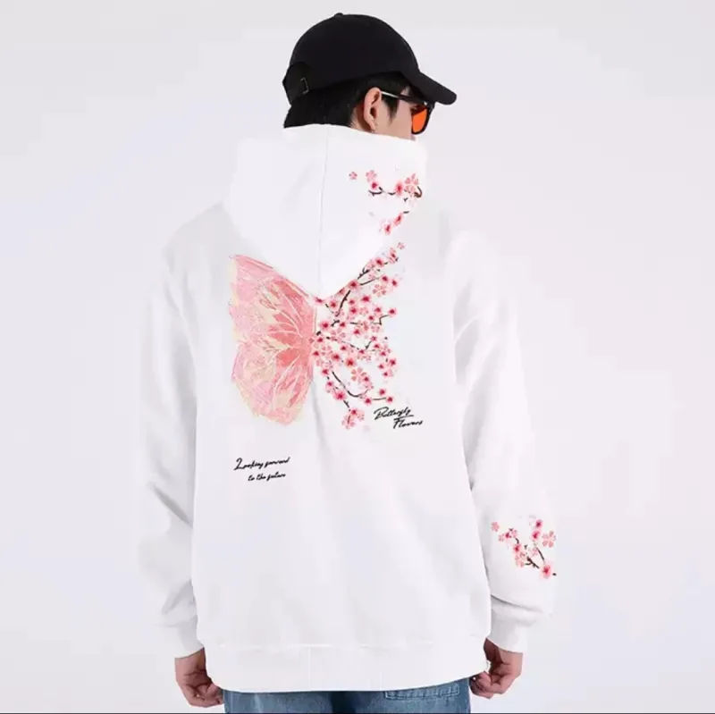 Man Hoodies 100% Cotton Butterfly Embroidery Harajuku Solid Pocket Hooded Sweatshirts Autumn Long Sleeve Loose Chinese Outwear — image 8