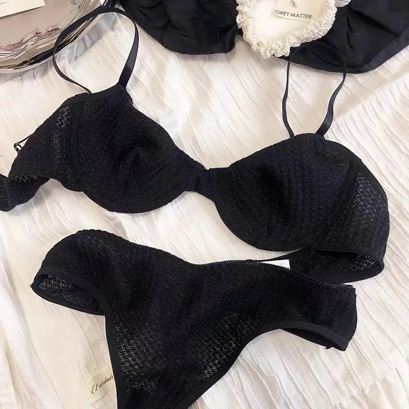 Women Casual Plain Bra Set Elegant Stretch Lingerie Set Thin Thong Underwear Bra and Panty Set — image 10