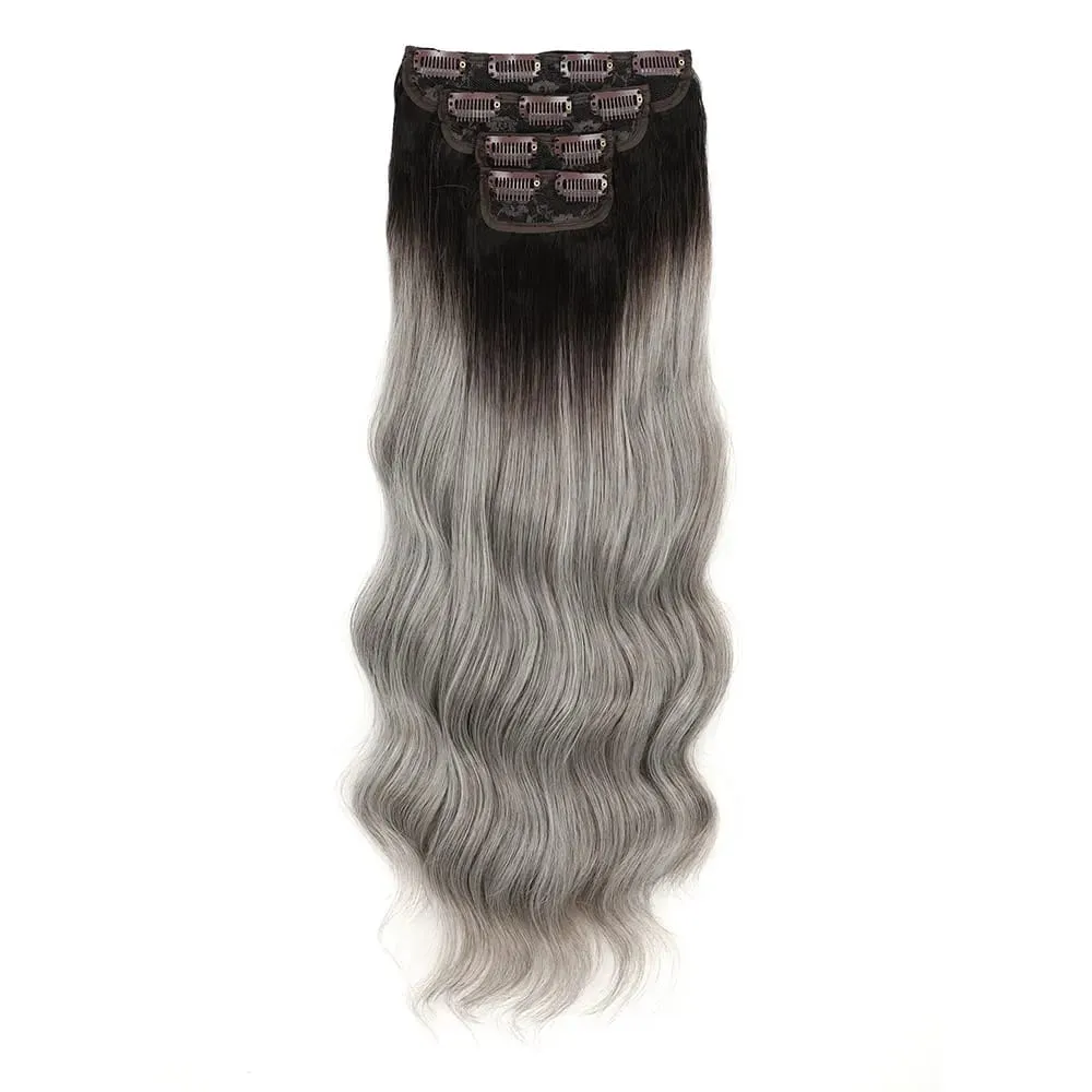 4 pçs/set 11 clipes 22 polegadas 220g ondas de praia clipe em extensões de cabelo loira arenosa champanhe resistente ao calor sintético peruca — image 23