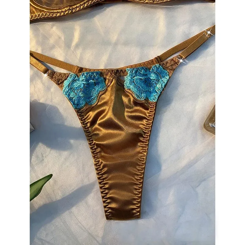 Sexy Bras for Women Fancy Lingerie Luxury Satin Underwear Delicate Embroidery Erotic Lingerie 2 Pieces Translucent Bralette Sets — image 6