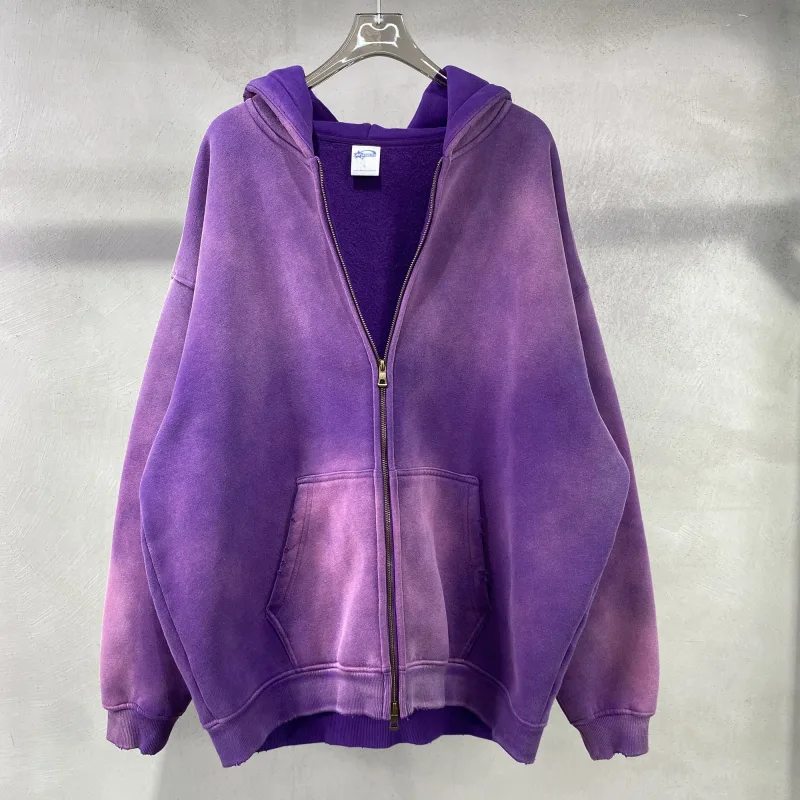 Heren Hoodies met ritssluiting Tie Dye Washed Dubbel oversized vest Sweatshirt Los Plus Pluche Gradiënt Heren Truien met capuchon Winter — image 7