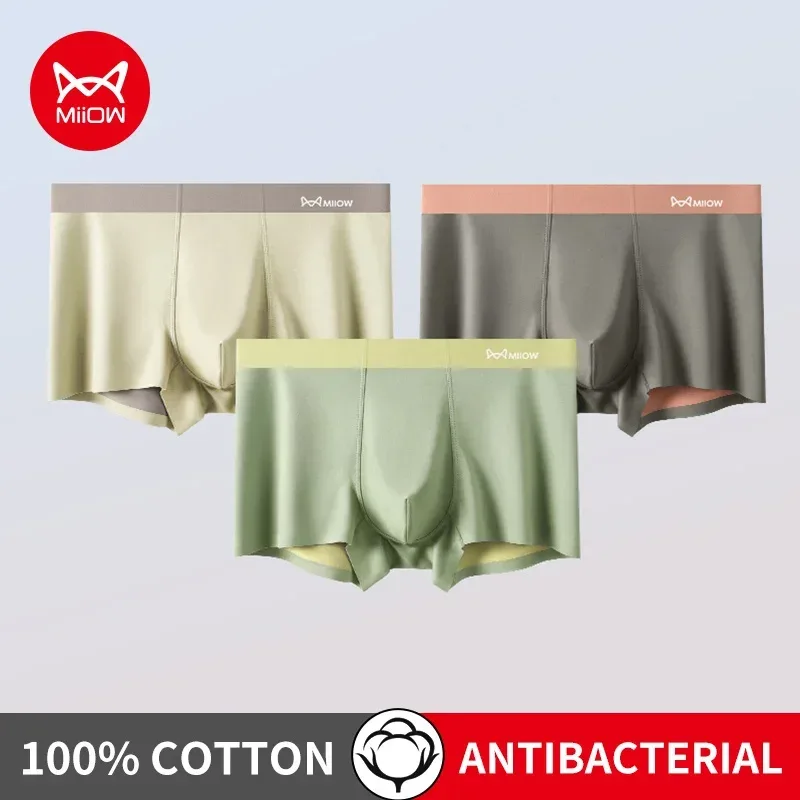 MiiOW 3Pcs Nylon Breathable Summer Men's Panties Seamless Men Underwear Antibacterial Cotton Crotch Man Boxers Mens Underpants