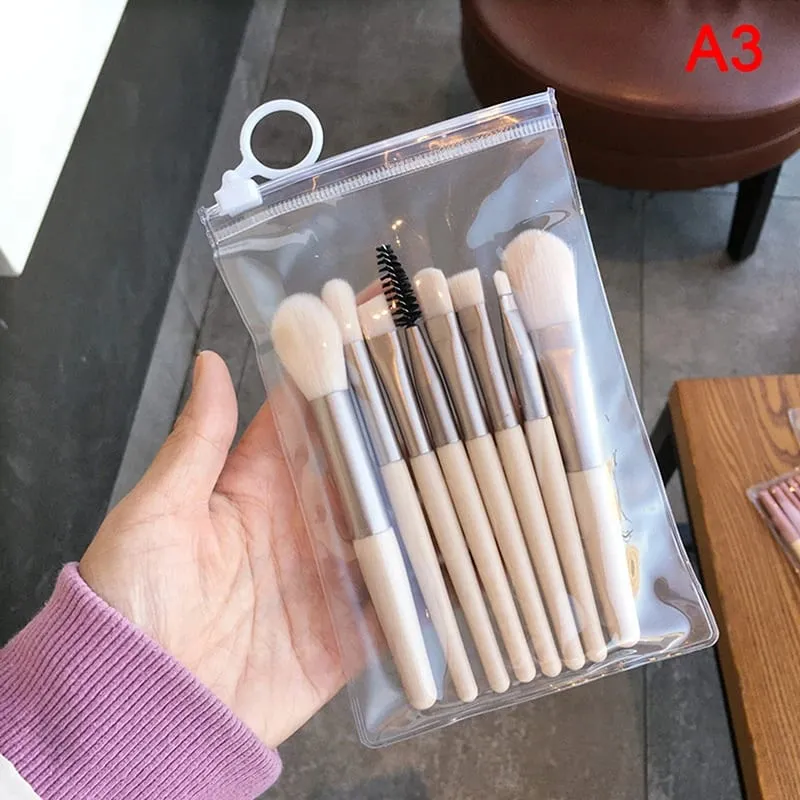 8PCS Mini Pro Makeup Brushes Matte Handle Portable Soft Hair Makeup Brush Set With Bag High Quality Makeup Tools