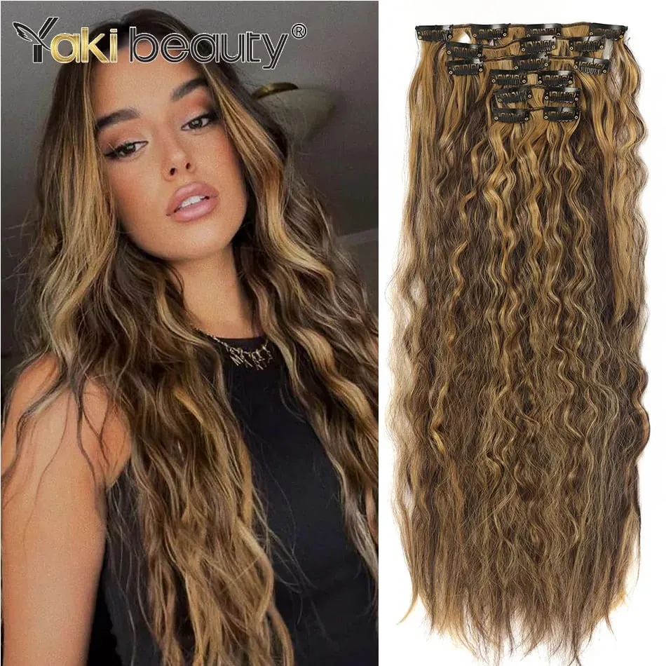 22'' Synthetic Curly Wave Clip-in Hair Extensions Long Water Wave Clip In Hair 150grams 6-Piece Clip Full Head Hair Pieces — image 1