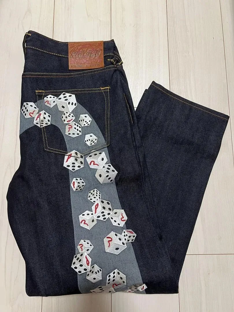 Black Men Straight Leg Jeans Yellow Stitching Loose Slim Fit Trousers 3D Dice Print Artistic Design Unique Trending 2025 New — image 2