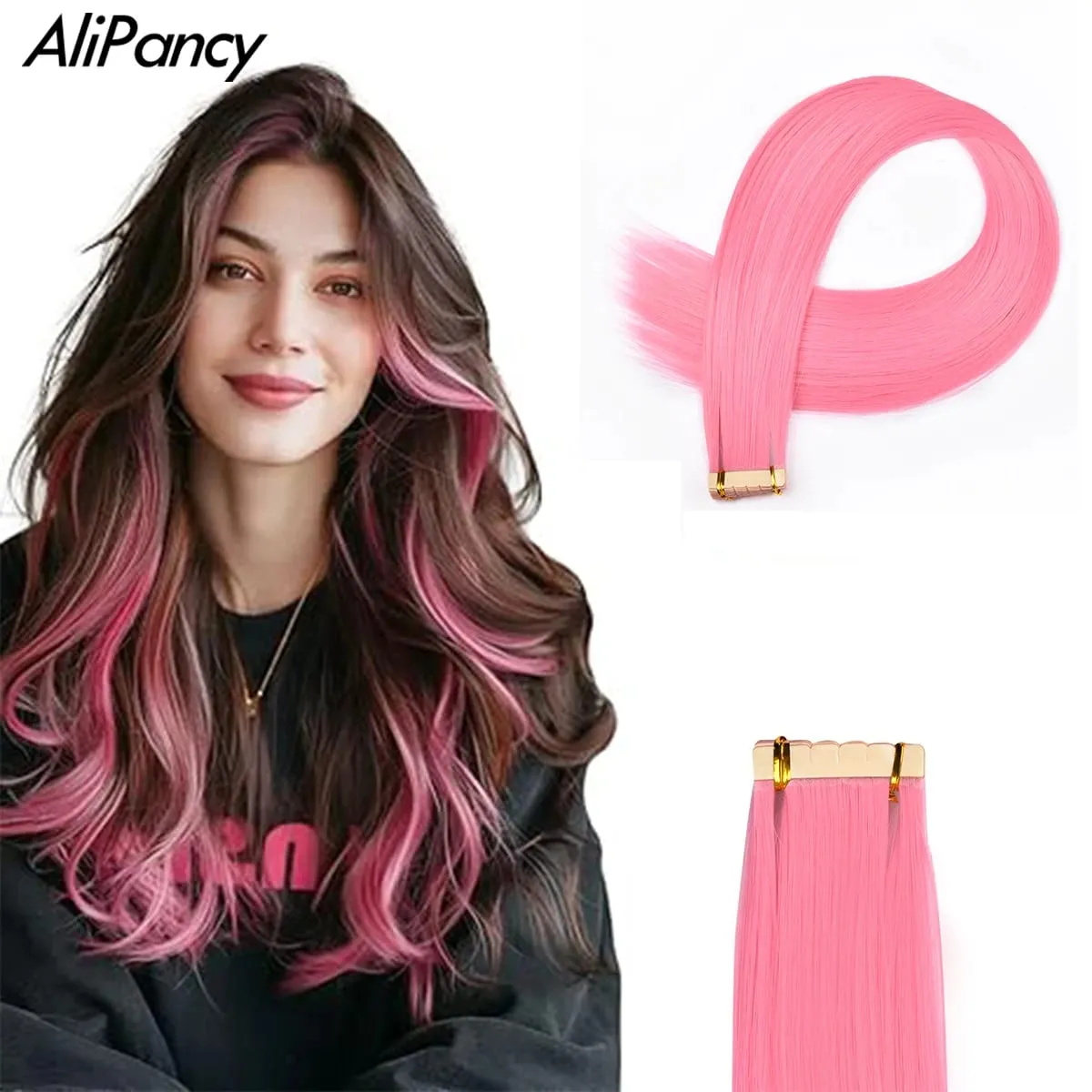 Tape In Straight Synthetic Hair Extensions Invisible Hand Tied Tape in Hair Natural Skin Weft Seamless Double-sided Adhesiv — image 1