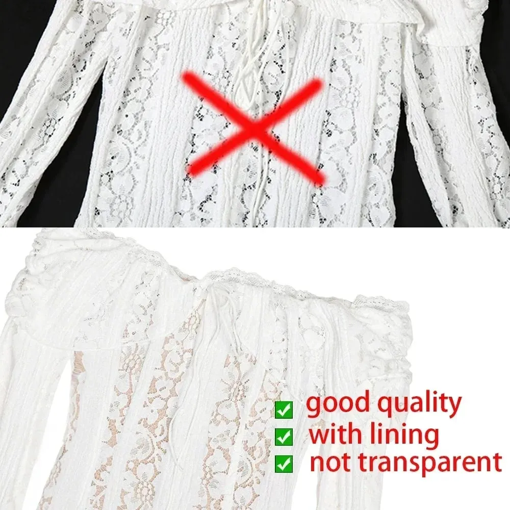 Oligai Abito elegante aderente con spalle scoperte 2024 Nuovo in bianco Abito lungo in pizzo con maniche svasate Abito da sposa per le donne