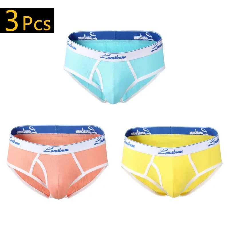 1/3 PCS New Men's Underwear Mid Waist Thread Cotton Breathable Solid Color Youth Underwear Men's Triangle Pants
