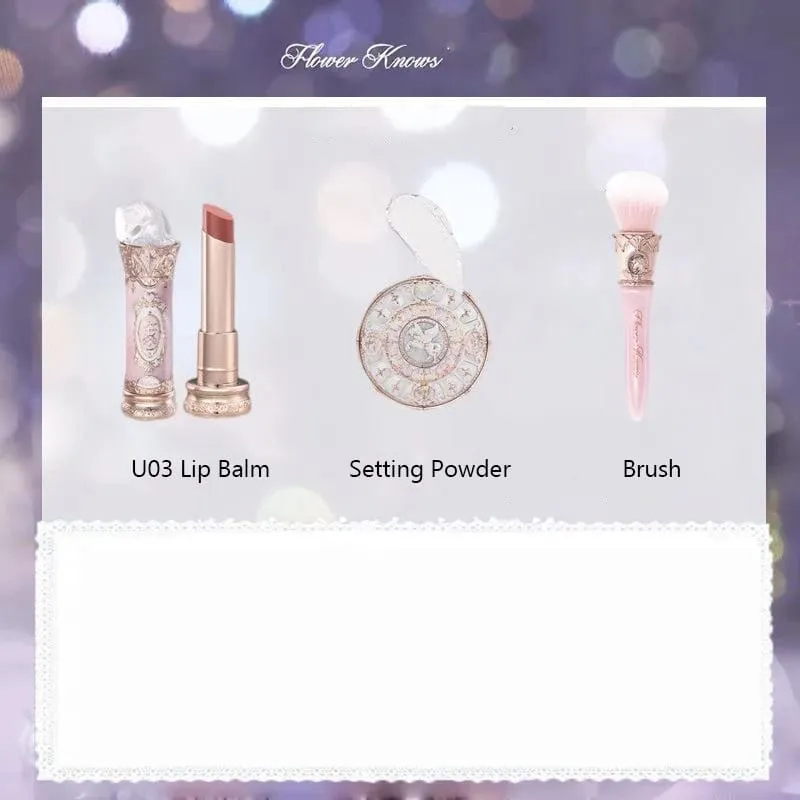 Flower Knows Moonlight Mermaid Series Glitter Eyeshadow Palette High Pigment Shell Jewelry Blush Makeup Brush Set Matte Finish