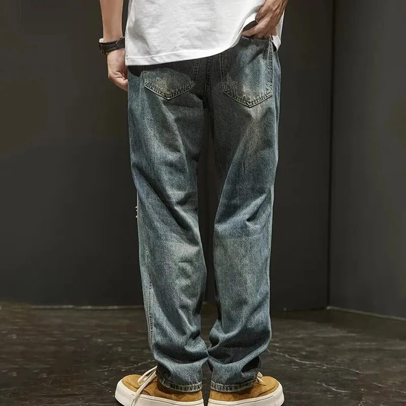 Korean Version Ripped Jeans Men'S Autumn New Retro Casual Pants High Street Loose Straight Leg Pants — image 4