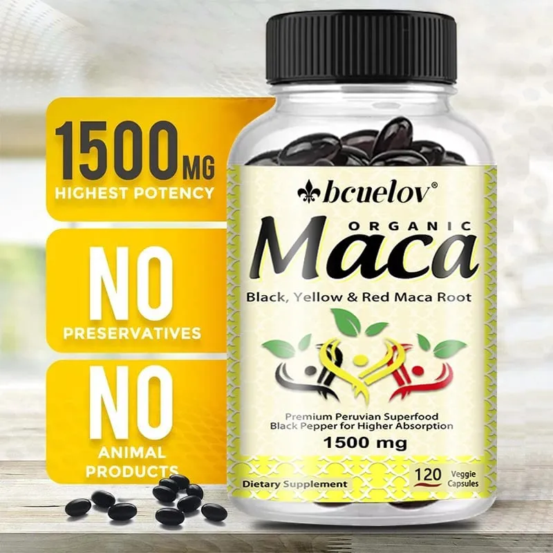 Organic Maca Root Powder Capsules-Black and Yellow Maca Natural Energy Supplement Boost Energy Endurance Support Concentration — image 2