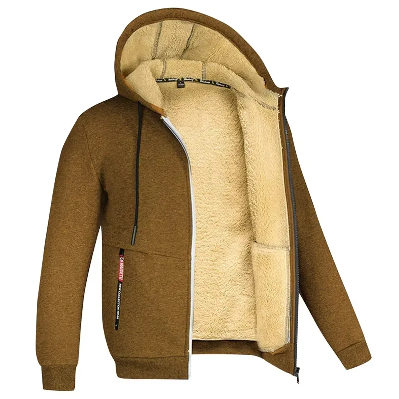 Men's Winter Warm Hoodies Sweatshirts Thickened Lamb Fleece Lining Hooded Jackets Windproof Zip Casual Hooded Sportwear for Men — image 5