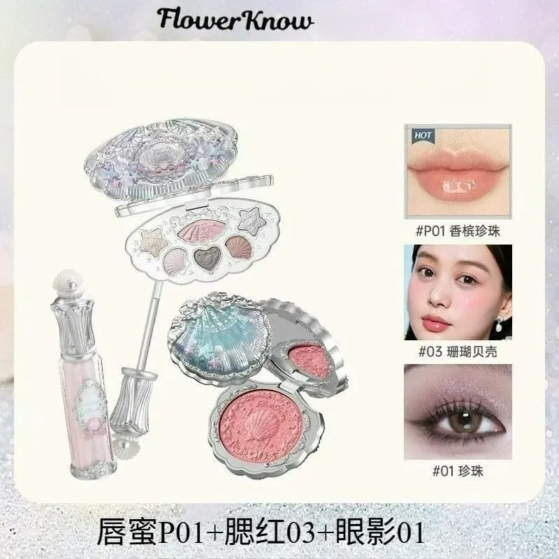 Flower Know Shells Jewel Collection Makeup Set Gift Eyeshadow Blusher Lipstick Face Kit